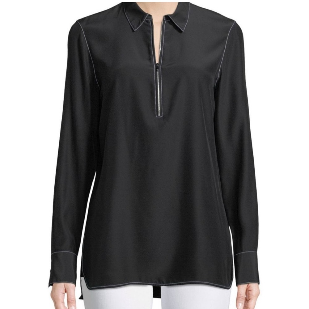Lafayette 148 New York Berta Black Silk Blouse Top Size large